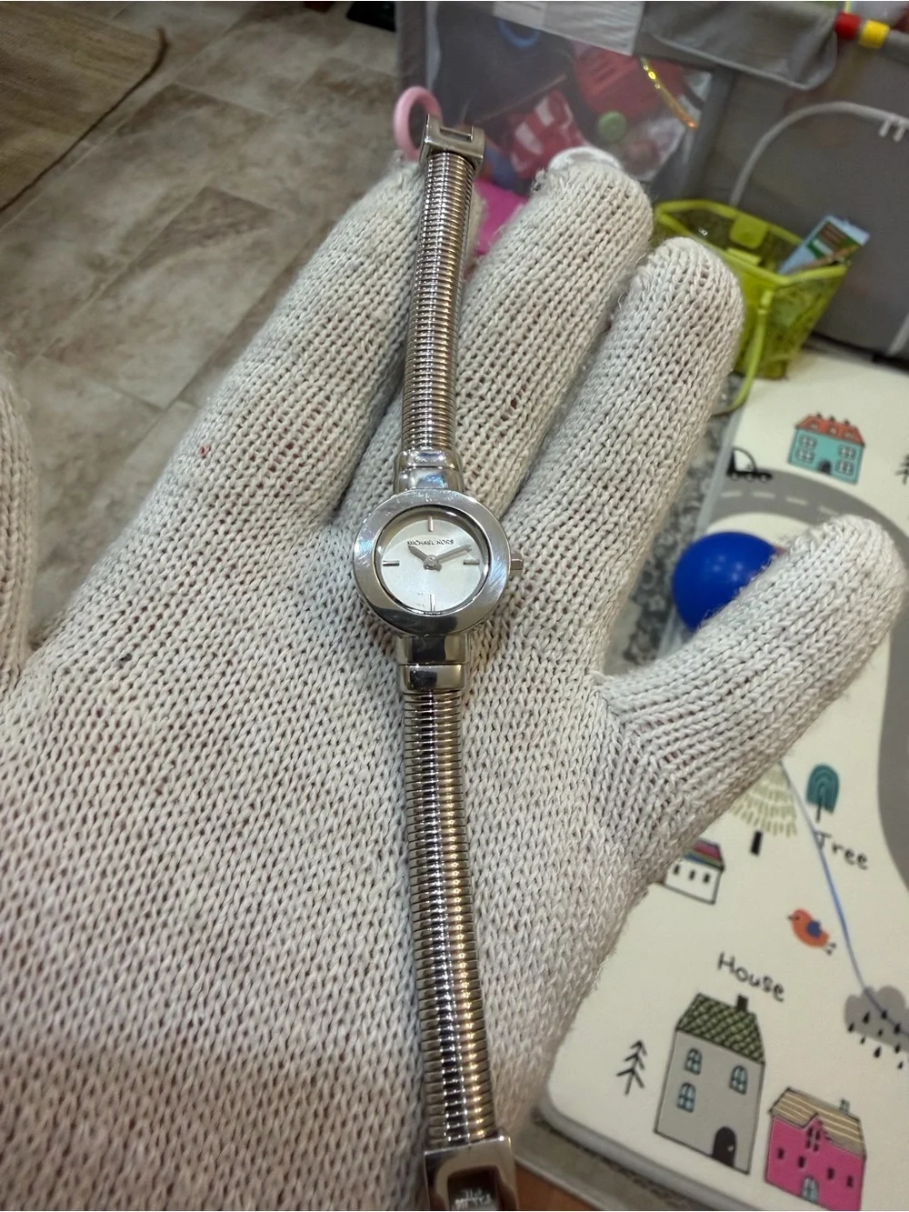 Michael Kors MK7529 Mini Gramercy Women's Silver Watch Tubogas Cuff Fits 6.5